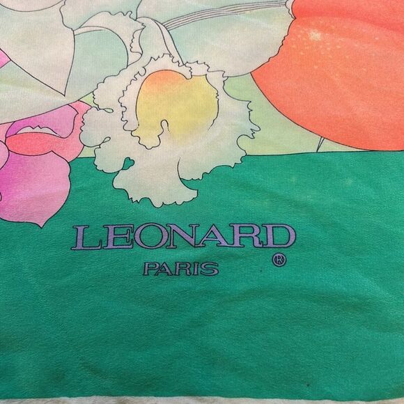 Leonard Paris Floral and fruit Silk Scarf beautiful - Picture 2 of 6